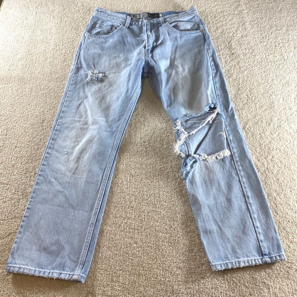 Levi's SilverTab Straight Jeans Mens 32x30 Light Blue Fair‎ Distressed